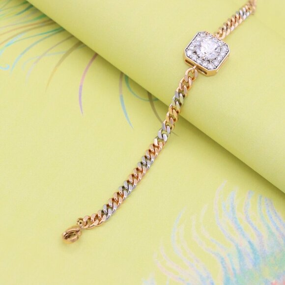 "Two-Tone Chain Bracelet with Sparkling Centerpiece, XPBL0787 - Picture 4 of 13